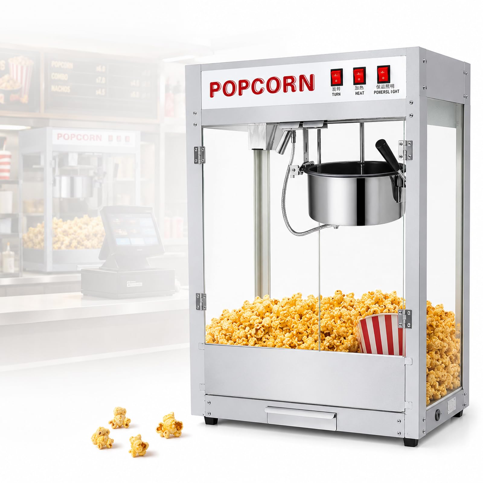 Máquina De Palomitas De Maíz De 8 Oz Para Noches De Cine, Con Agitación Automática, Olla Antiadherente, Calentador Inferior Y Control De 3 Interruptores, Ideal Para Películas, Fiestas