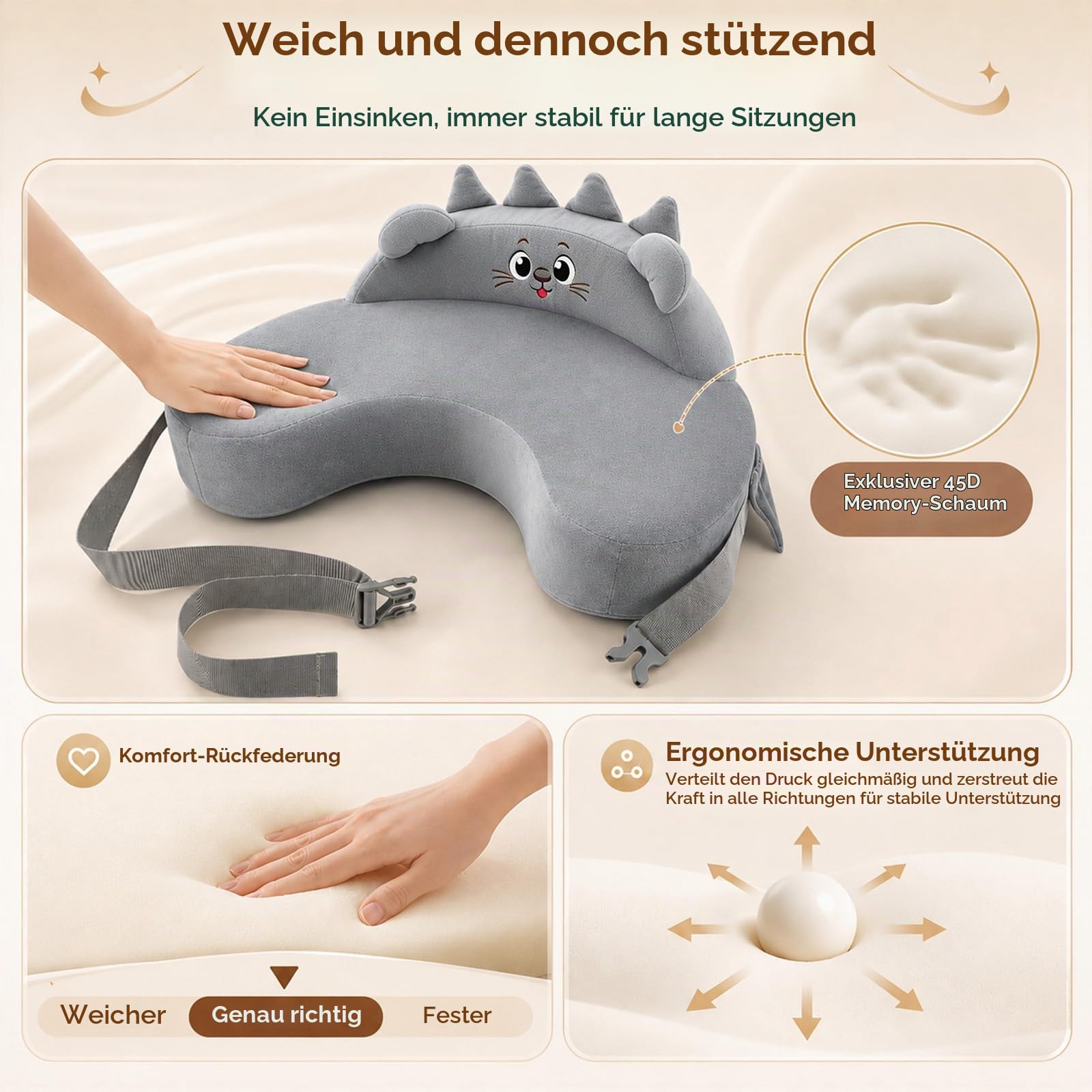 Stillkissen mit Sicherheitsumrandung, StillkissenKlein Memory-Schaum Stillkissen Verstellbar & Abnehmbar Baumwollbezug, Ergonomisches Still Lagerungskissen Liegefläche Fester & Stützend(Gray)