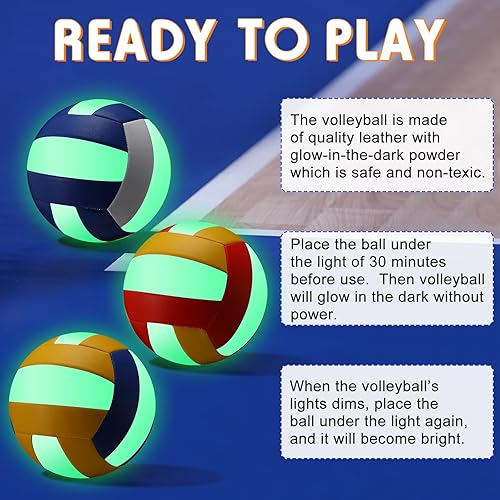 Miniatura 7 de Libima 3 unidades de voleibol que brillan en la oscuridad, tamaño oficial 5 con bolsa de inflador, voleibol iluminado, regalo de aula de Navidad