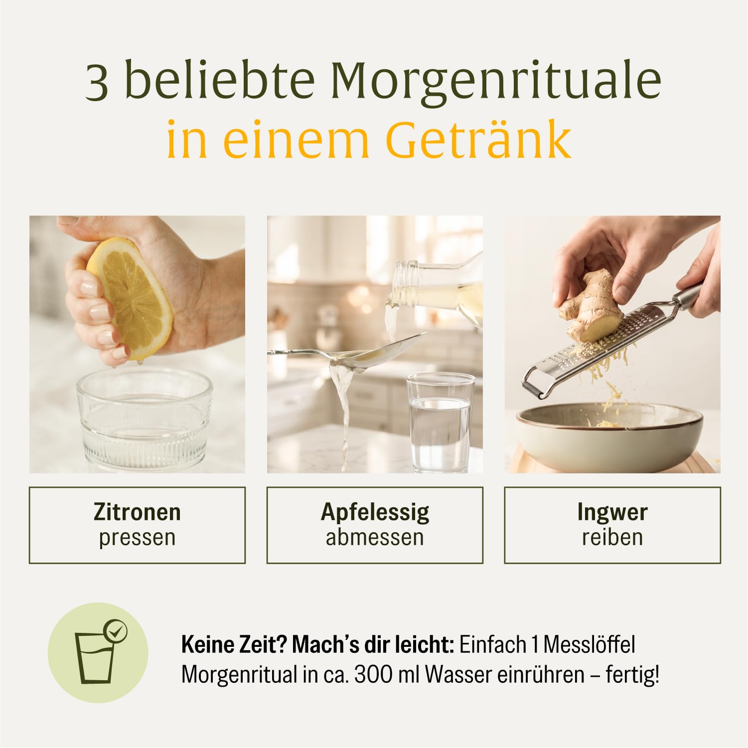 NATURTREU® 150 g Getränkepulver mit Zitrone, Apfelessig & Ingwer – Mit Vitamin C – Fruchtiger Drink für deine Morgenroutine – Vegan & ohne zugesetzten Zucker