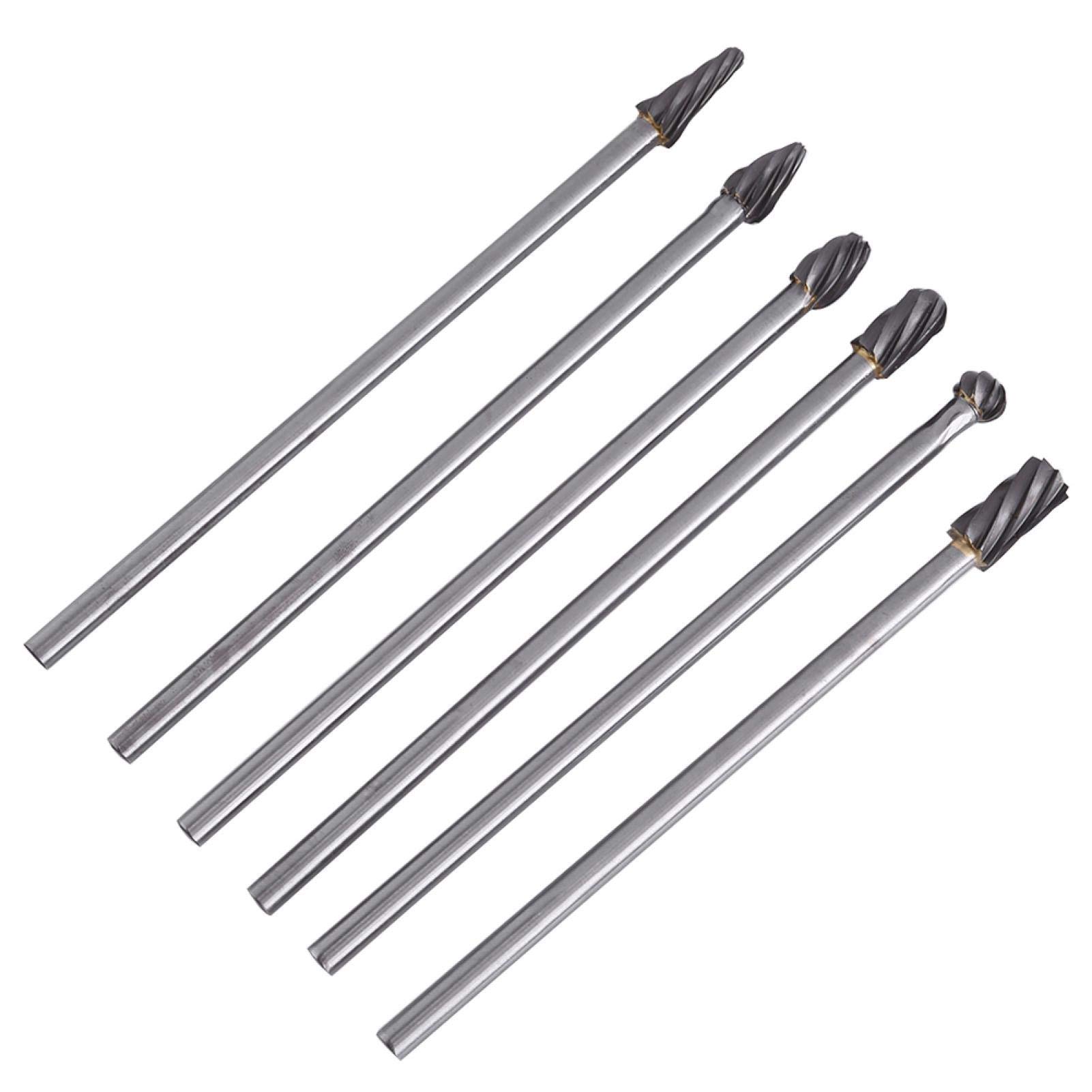 Frezy obrotowe, 6 szt. Pilniki obrotowe z węglika wolframu Aluminium Zestaw zadziorów 6mm Trzpień 10mm Średnica cięcia do rzeźbienia