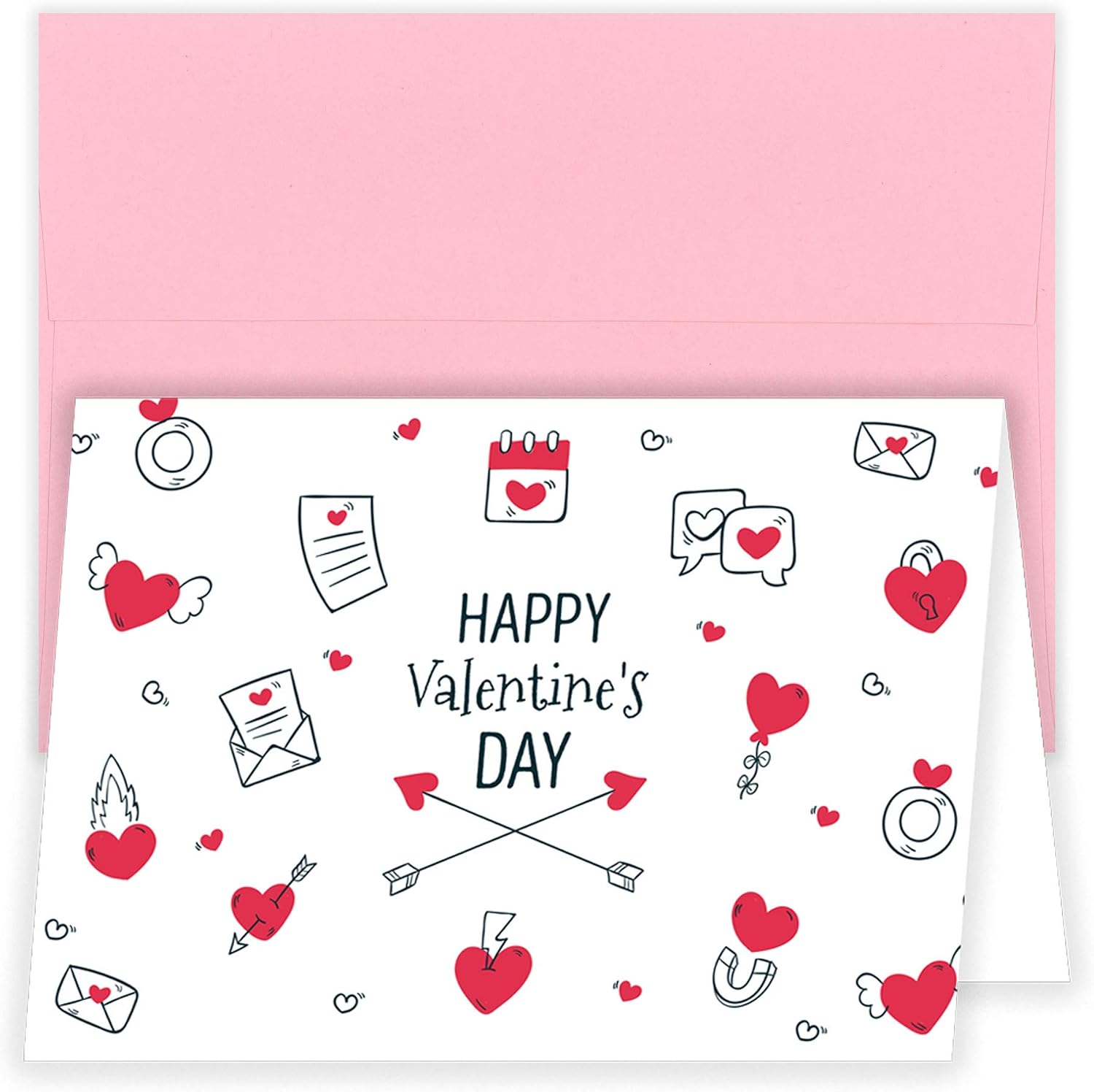 Happy Valentines Day Greeting Cards - 15 Cards & Pink Envelopes - 3 Card Assortment 5 of each design - 100% Made in the U.S.A. (Unique Valentines)