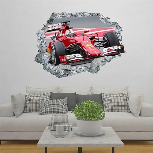 Pegatinas 3D para agujero de pared de coche de carreras, decoración del hogar, arte mural F, calcomanía de pared con agujero de hormigón Carro de