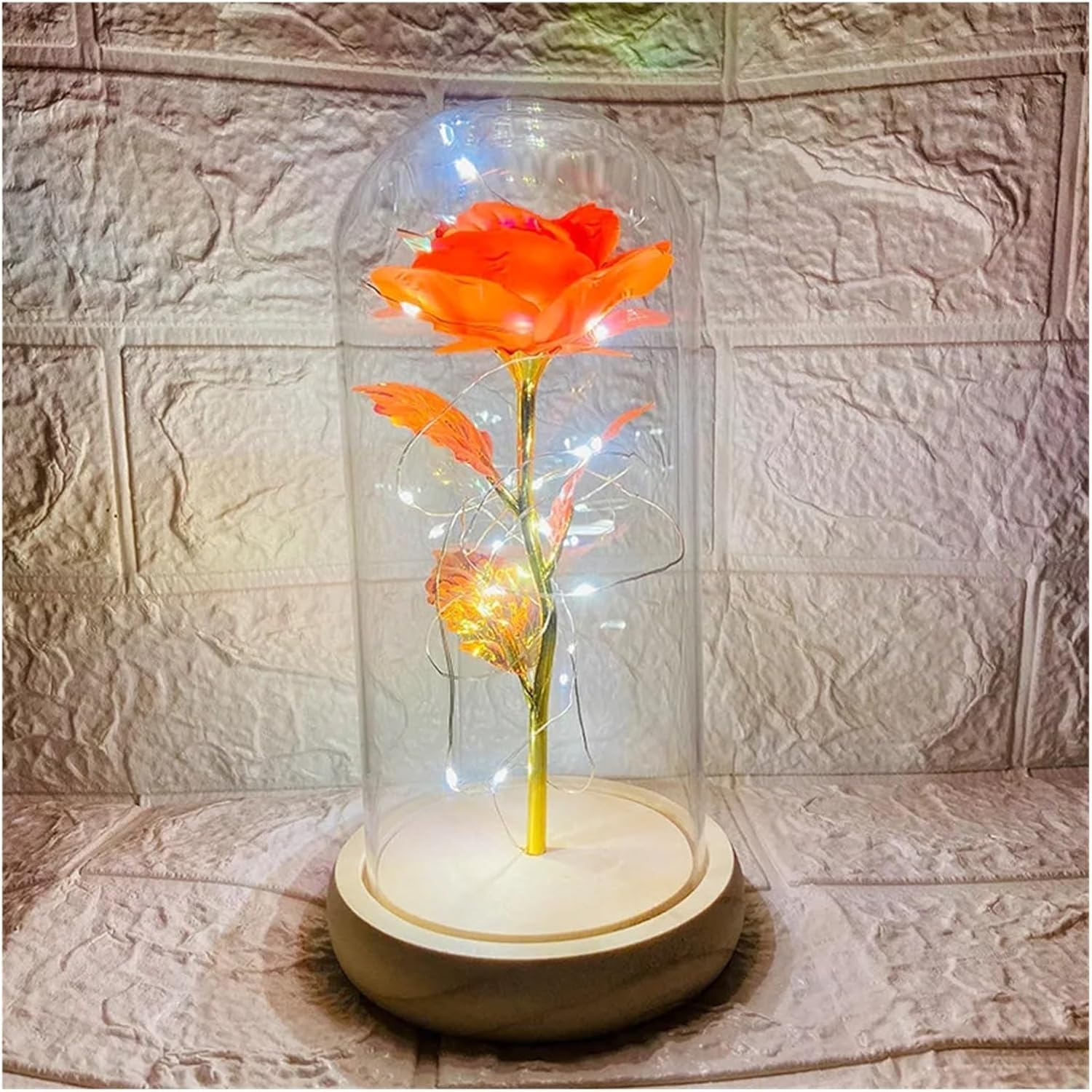 Vfdthr Orange Glass Rose Glass Rose, Forever 24K Gold Foil Flower In Cover Eternal Valentine's Day Gift For Girlfriend Wedding Party Bridesmaid(Orange)
