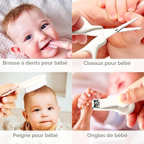 Qunlions life Infant Safety Care Set with Hair Brush Comb Nail Clipper, Baby Essentials Kit for Newborn Girls Boys (Grey White) - 5