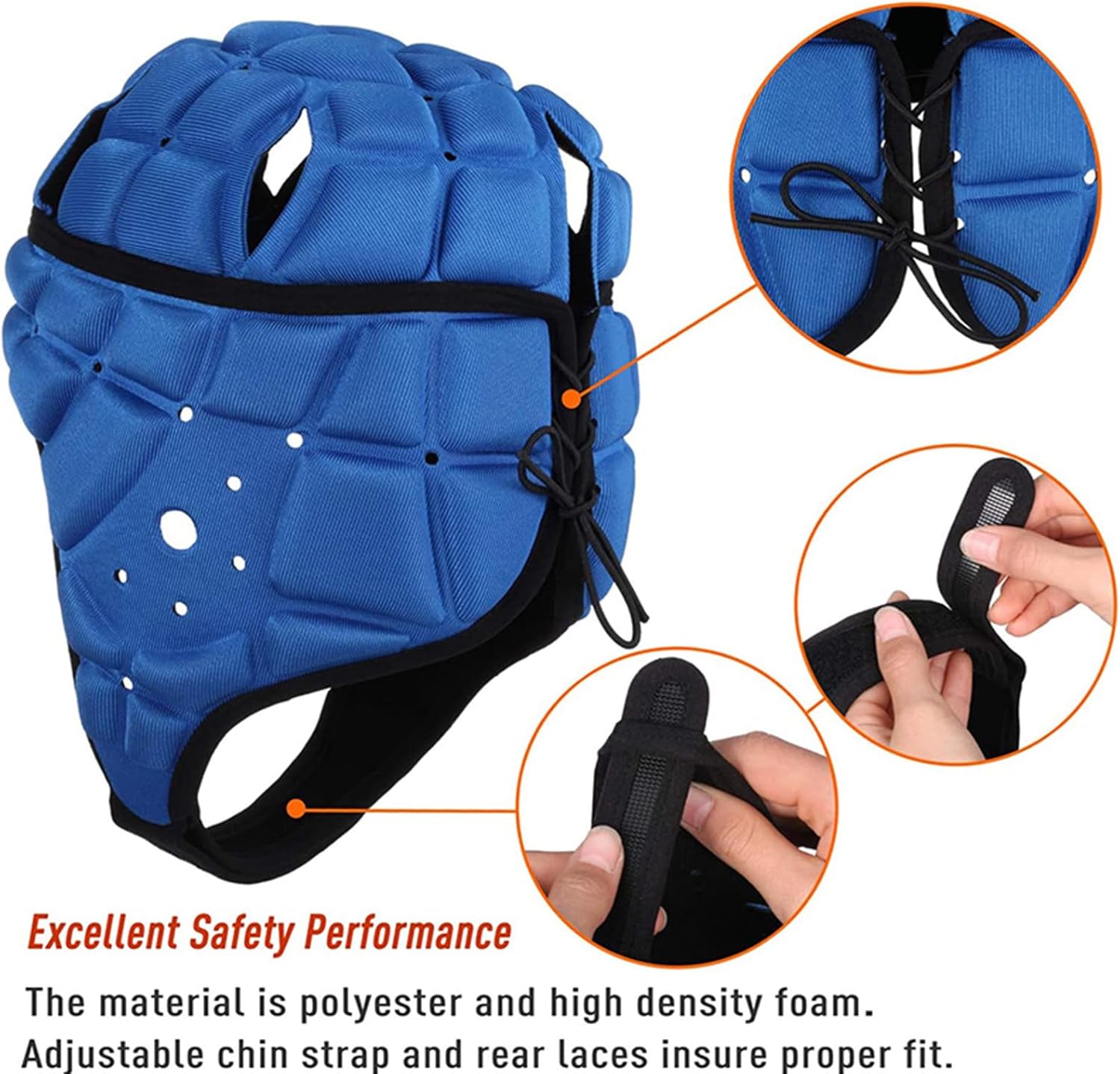 Rugby Helmet, Adjustable 7v7 Football Helmet for Kids Youth, Soft Padding Scrum Cap, Breathable Headgear for Flag Football, Brazilian jiu-Jitsu, Special Needs Helmet