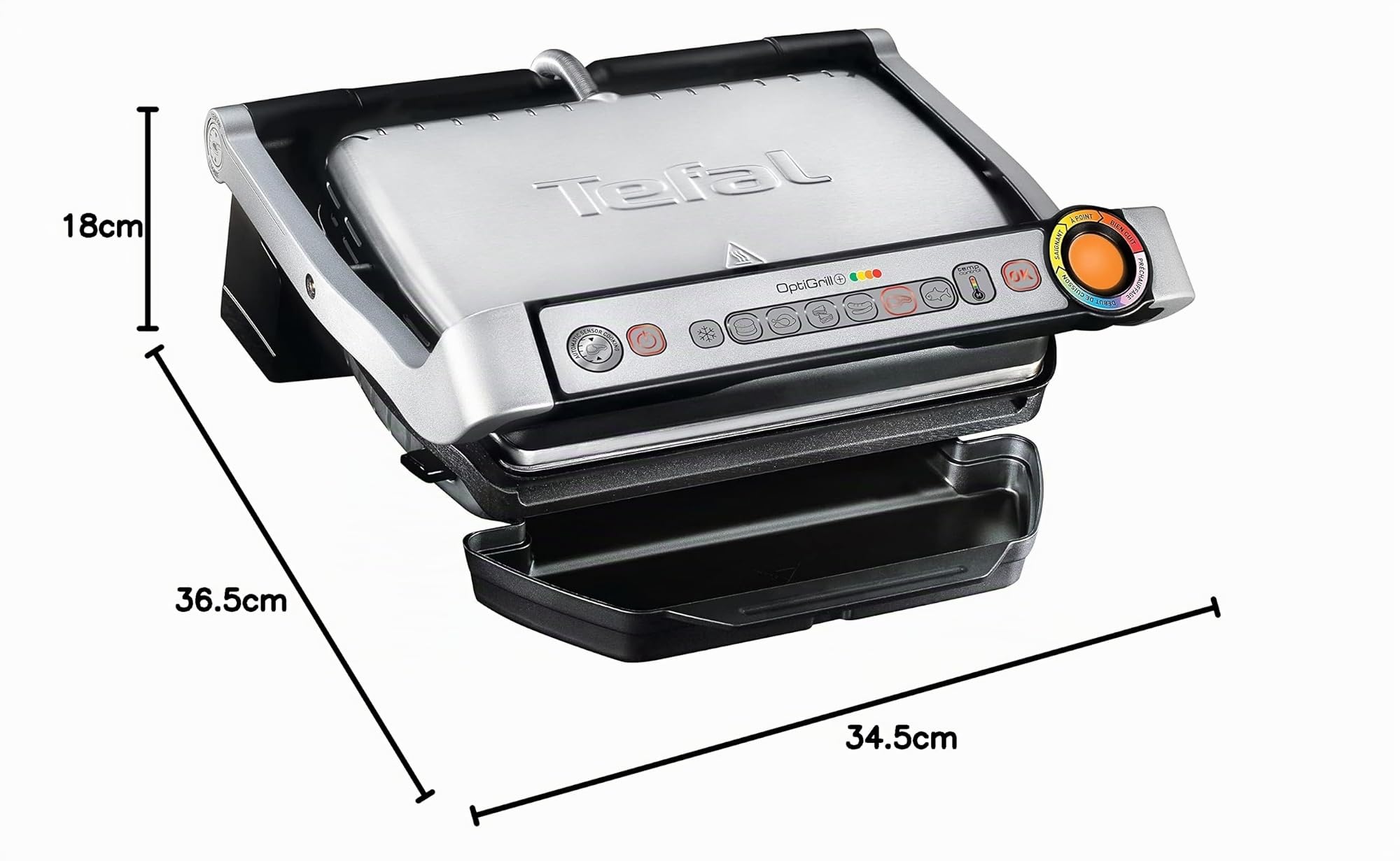 Tefal GC712D12 Fry top da cucina, 7 modalità di cottura, Indicatore di avanzamento, Sensore di spessore, Teglie estraibili ed estraibili, 2000 W, Alluminio, Nero, Area grill standard (33 x 20 cm)