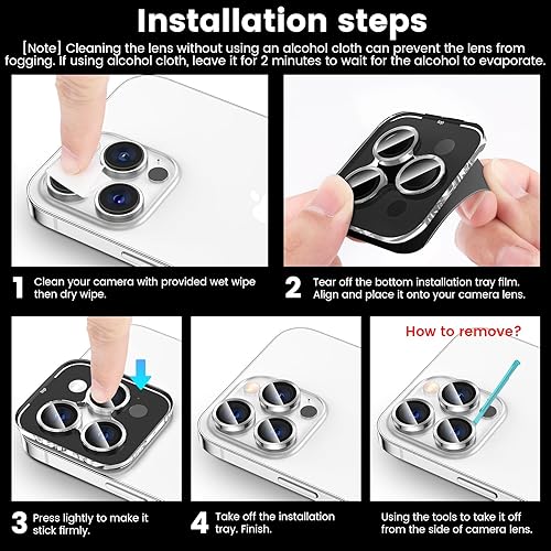 Miniatura 7 de Tensea Protector de lente de cámara para iPhone 15 ProiPhone 15 Pro Max, protector de pantalla de vidrio templado 9H, anillo individual de metal