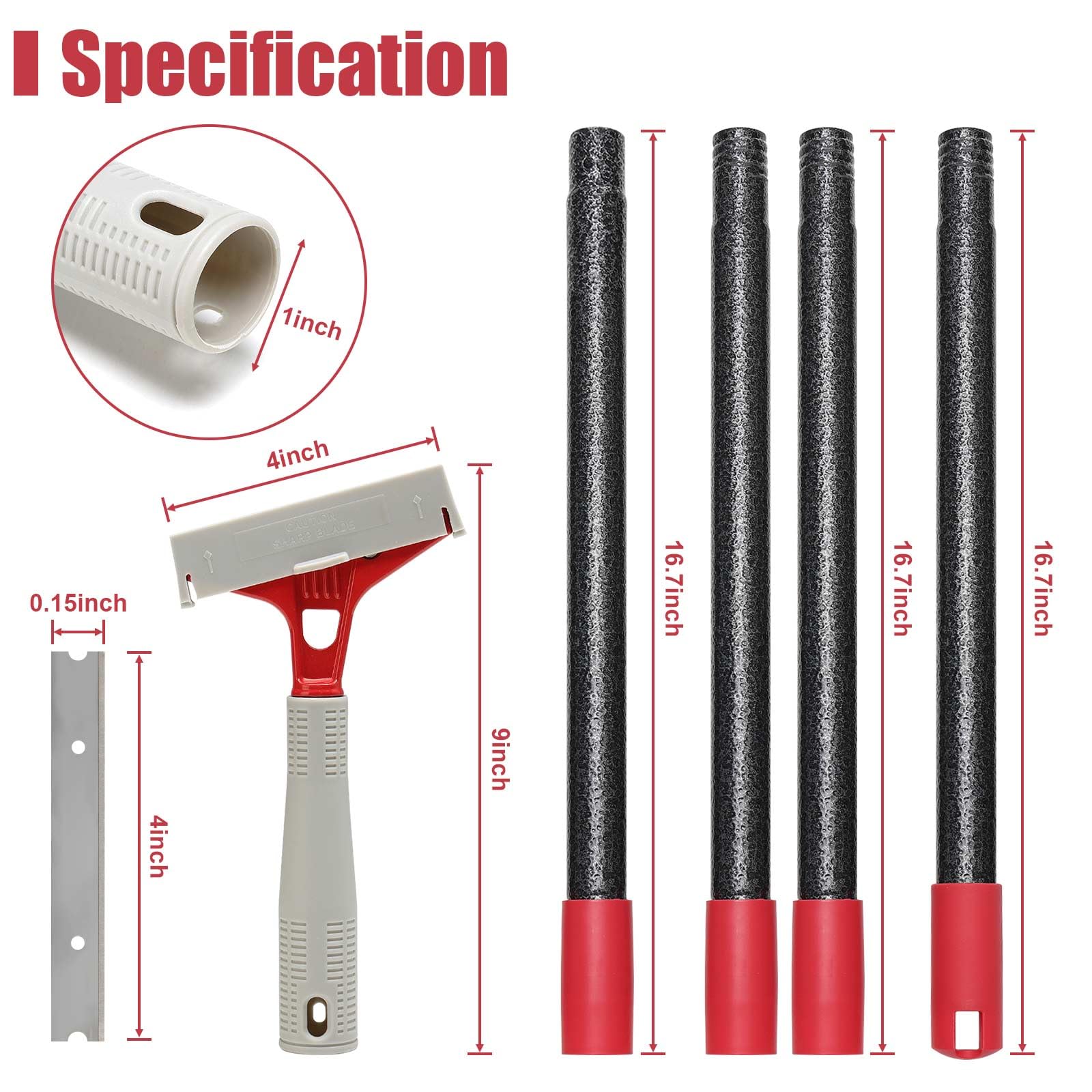 Raschietto con manico lungo, raschietto per vetro con 10 lame extra in metallo, raschietto multiuso resistente per finestre, pavimenti, pareti, stufe, vernice, etichette, adesivi