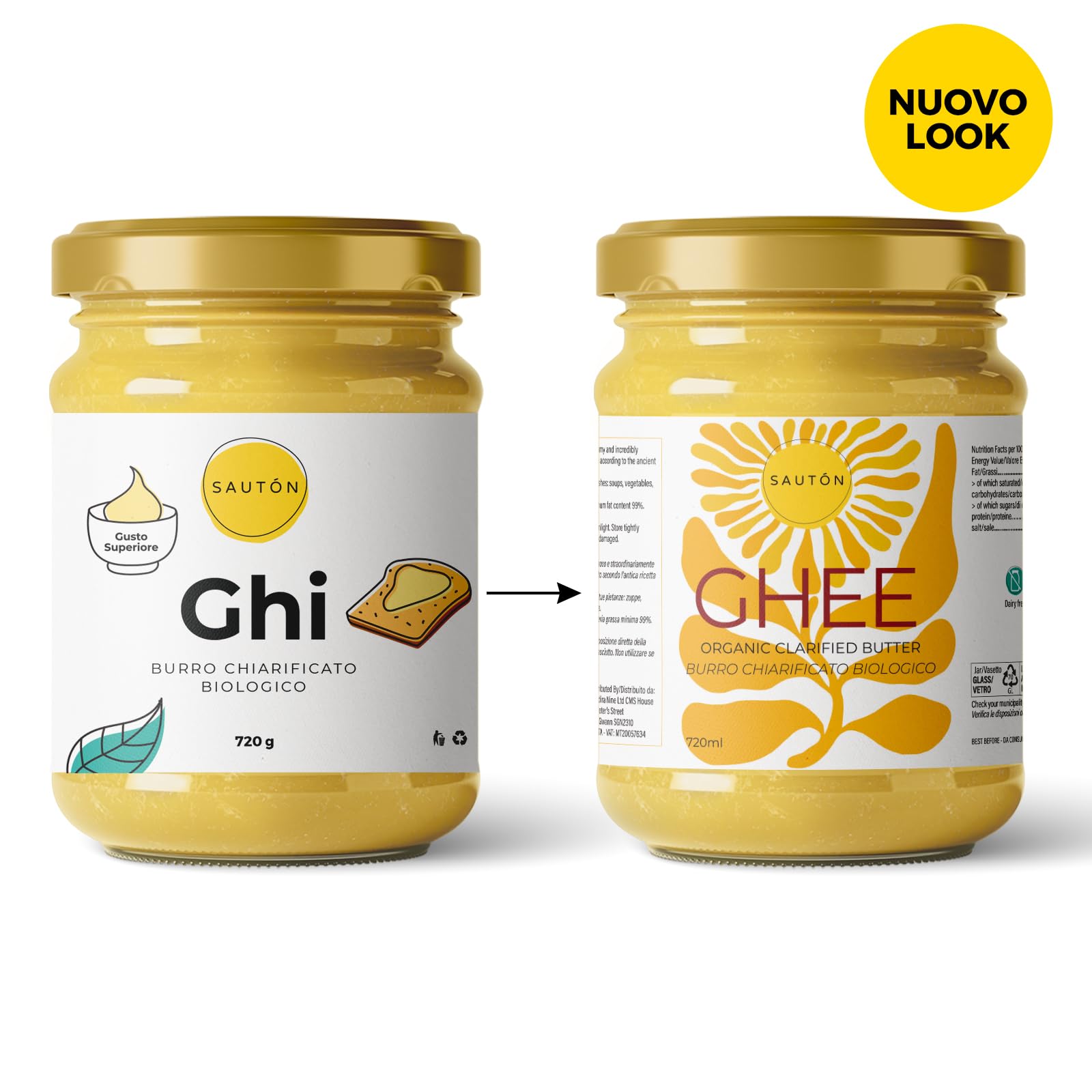 SAUTÓN Ghi 720g – Burro Chiarificato Grass Fed, Senza Lattosio e Caseina, Alto Punto di Fumo, Ricetta Ayurvedica Tradizionale, Ideale per Cucina Keto e Alte Temperature |Pack 2 Pezzi