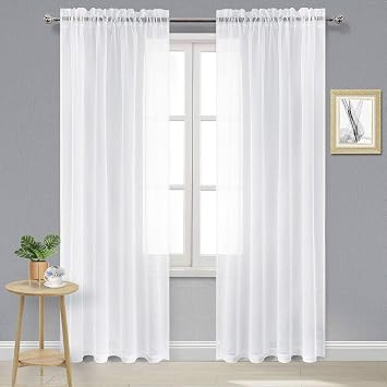 DWCN White Sheer Curtains 102 Inch Long for Living Room Rod Pocket 2 Panels