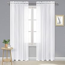 DWCN Sheer White Curtains 102 inches Long, Elegant Living Room Voile Window Curtain Panels, Rod Pocket Solid Color Window Treatments for Patio/Sliding Door/Wedding, 2pcs, Each W60 x L102