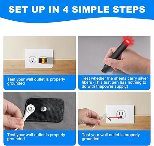 Miniatura 5 de Sábana de fibra plateada, 90% algodón orgánico + 10% fibra de plata pura, mejora el sueño y alivia el dolor, sábanas de cama (gris, King)