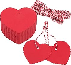 Heart Gift Tags, Valentine's Day Pendants, Kraft Paper Labels, Pack of 100 Tags with Red and White String, for Wedding Gifts, Crafts, Deco (Red)
