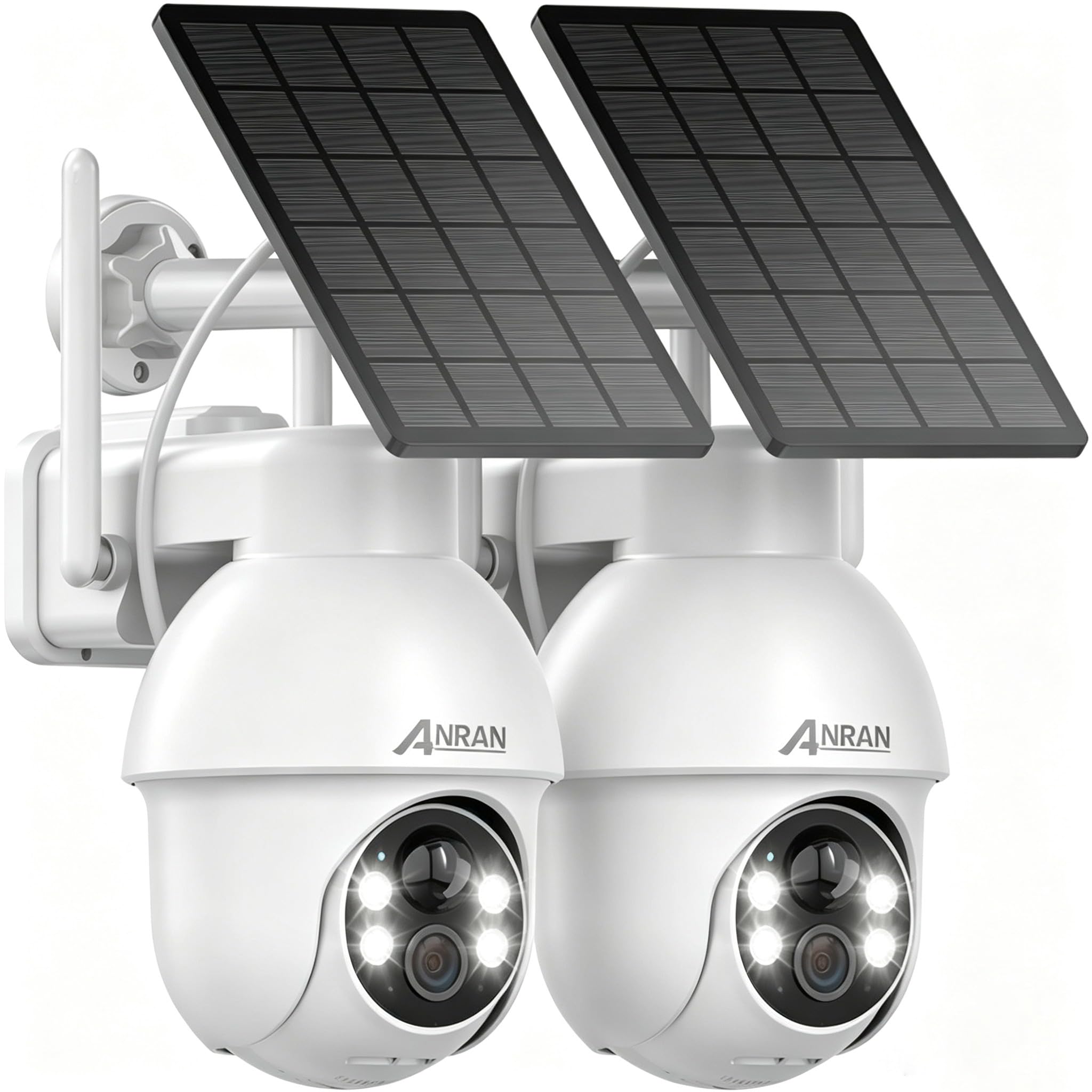 ANRAN 2K Telecamera Sorveglianza Esterno WiFi Solare con Pannello 2 Pezzi | 360° PTZ Rotante, Audio Bidirezionale, Rilevazione di Movimento PIR con Allarme