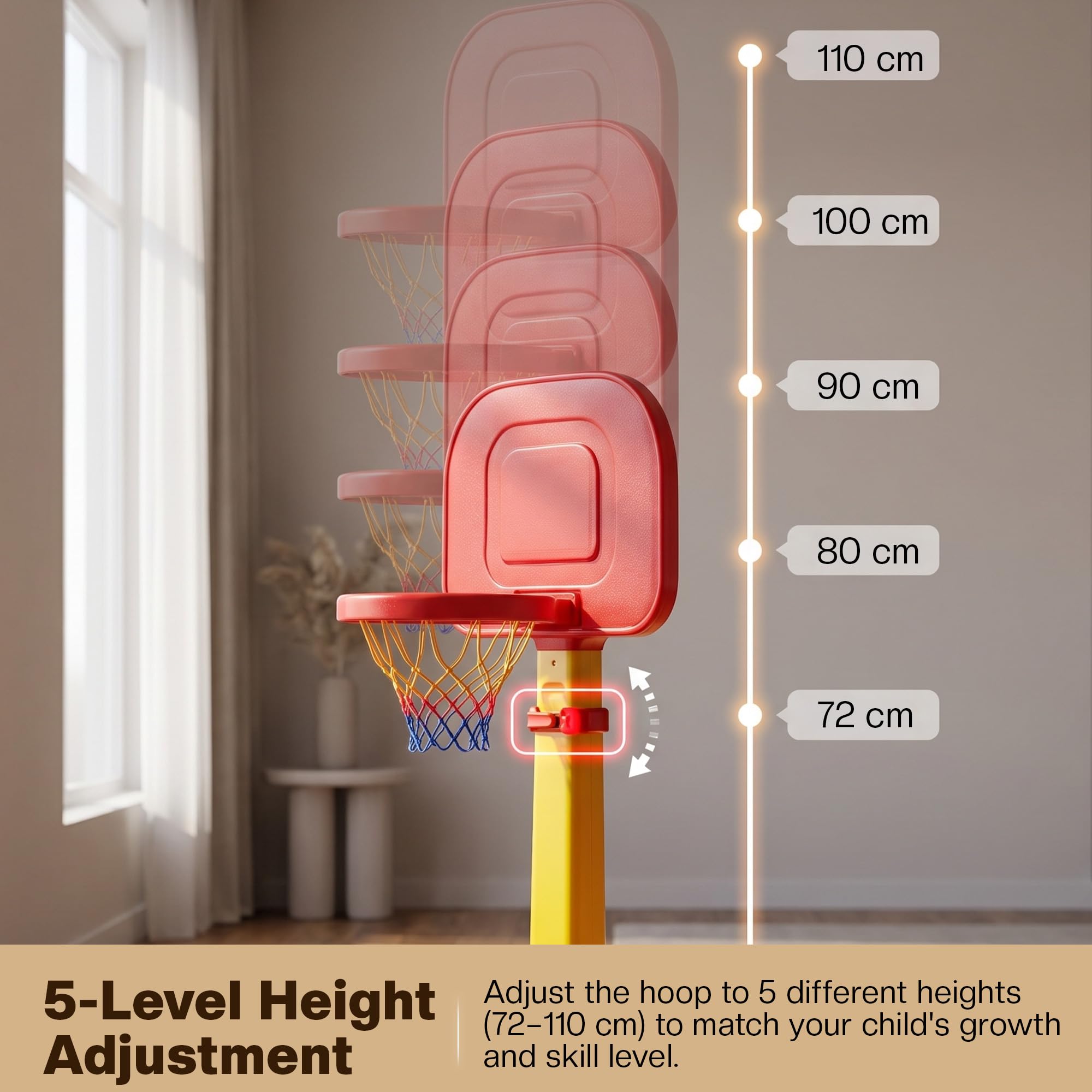 Baybee Multi Activity Sports Basketball for Kids | Indoor Outdoor Play area Setup for Kids |Adjustable Basketball Set Toys with Ball | Basketball Stand Set Toy Baby Basket Ball for Babies (Basketball) 2