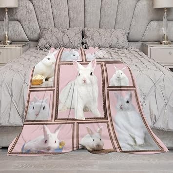 Rabbit Blanket Bunny Gifts for Girls Boys Woman Kids Rabbit Lover Throw Blankets Soft Blanket Warm Fleece Flannel Plush Blankets for Bed Sofa Couch 40
