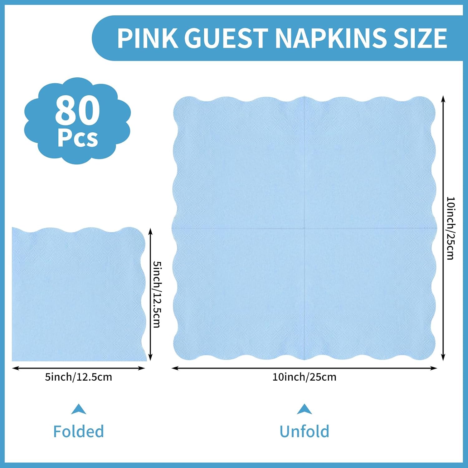 NatNarr 80 Pcs Light Blue Cocktail Napkins, 5 x 5 Inch Wavy Napkins | Light Blue Scalloped Dessert Beverage Napkin Disposable Party Napkin for Wedding, Bridal Baby Shower, Birthday