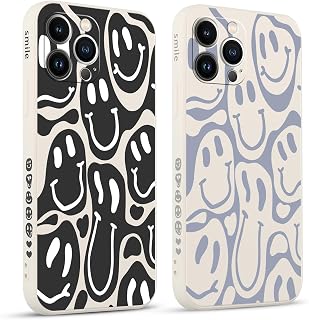 Pnakqil 2 Pieces Mobile Phone Case for Apple iPhone 13 Pro Max 6.7 inch, Case Funny Smile FaceGrimace Painted Pattern Cute Aesthetics Girl Silicone Protective Case Beautiful Camera Cover Case