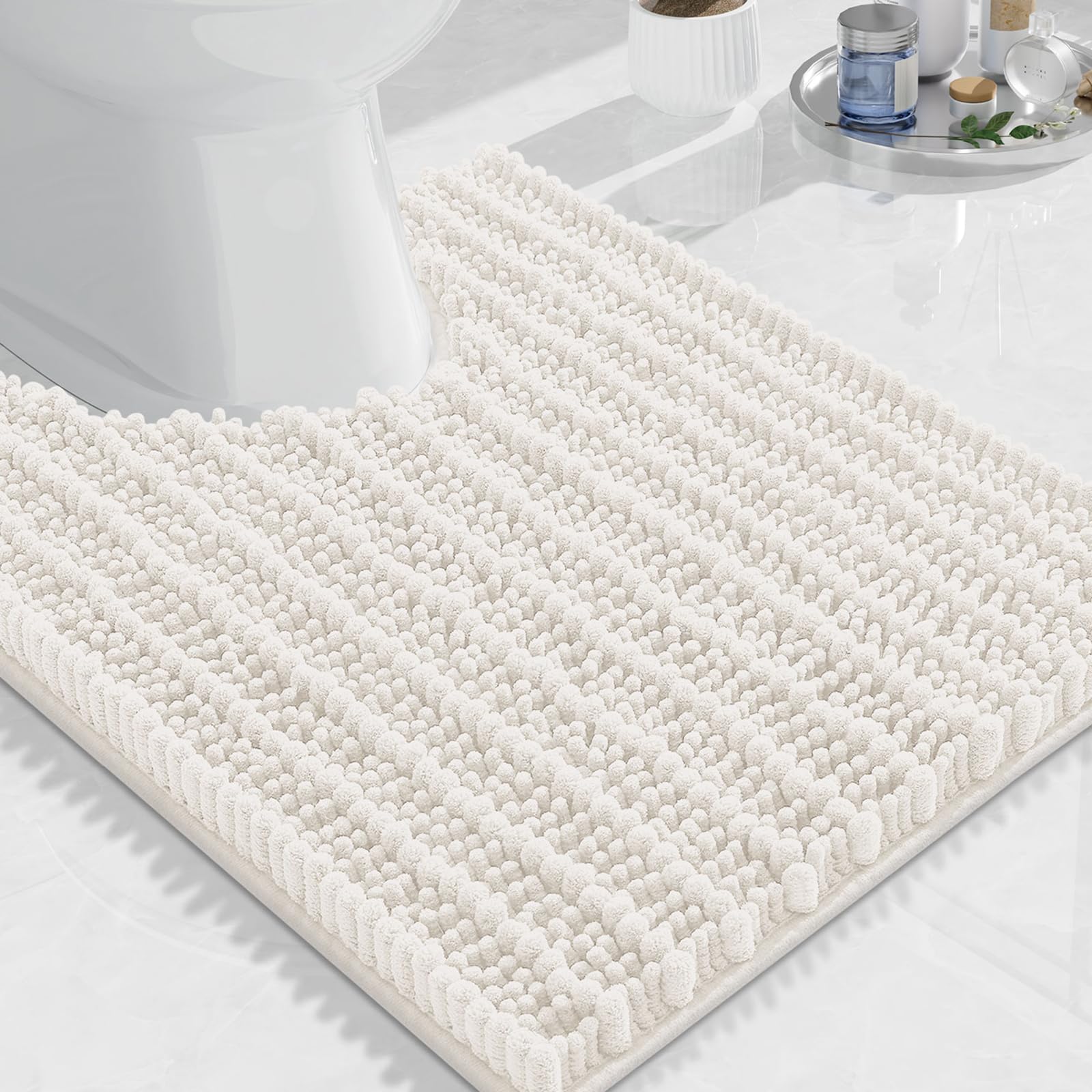 Arotive Toilet Rugs U-Shaped 24x20, Soft Absorbent Chenille Shaggy Bath Mat