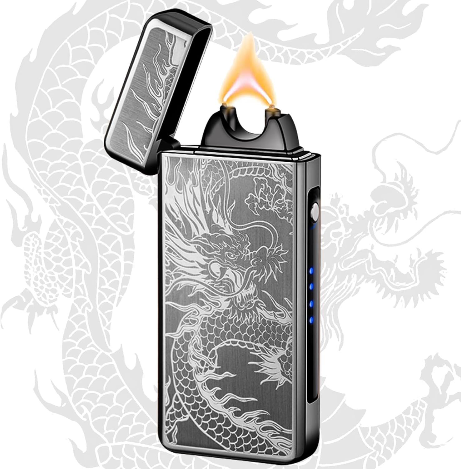 Dragon Lighter Rechargeable, Windproof USB Plasma Lighters Electric Lighter, Visual Battery Auto-Off, Cool Vintage Lighters Design for Camping Candle Gift（Black）