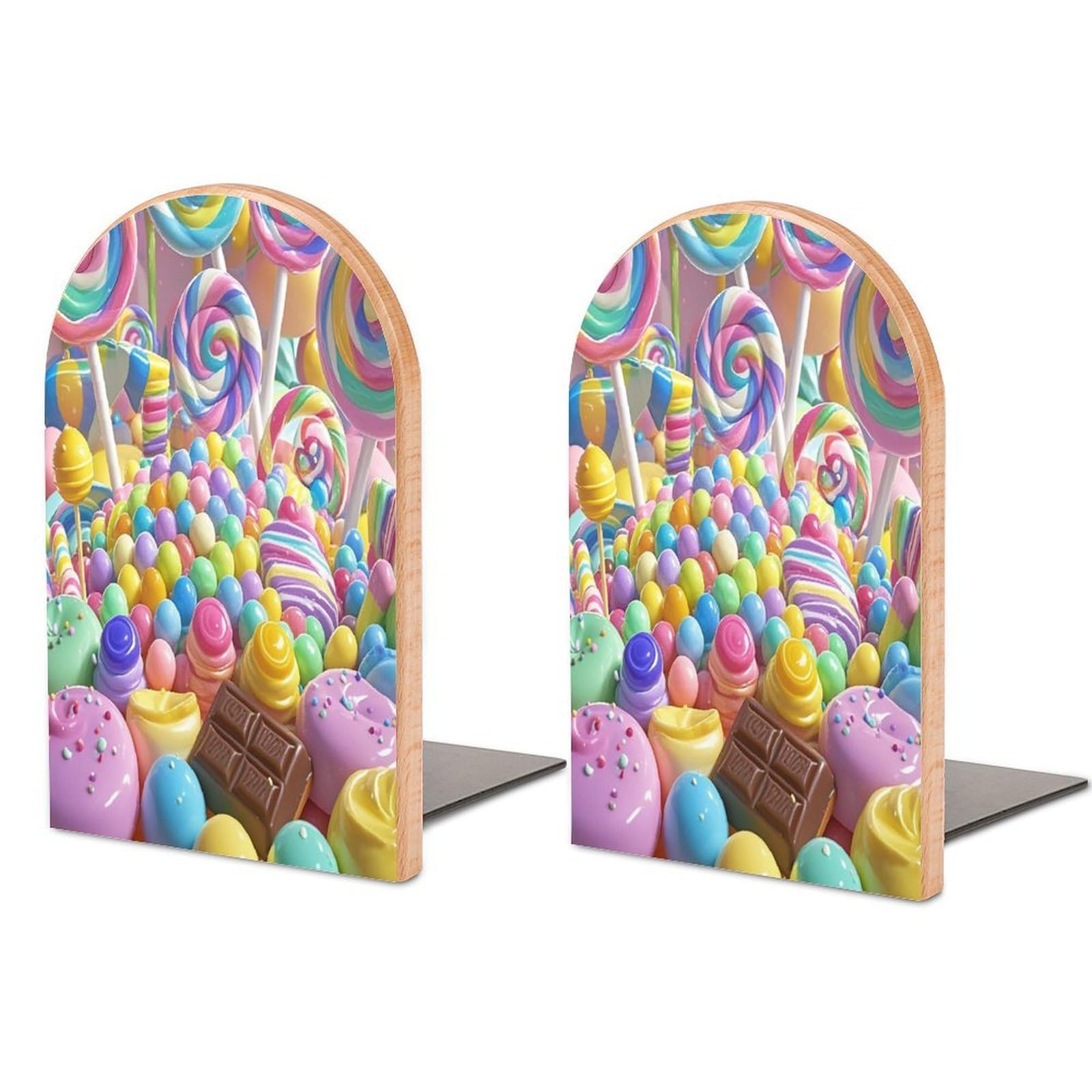 Candy Bookend for Shelves Unique Book End Sturdy Books Holder Heavy Duty Wooden Bookends Support Non-Slip Book Organizers Decorative Modern Bookend Holder for Home