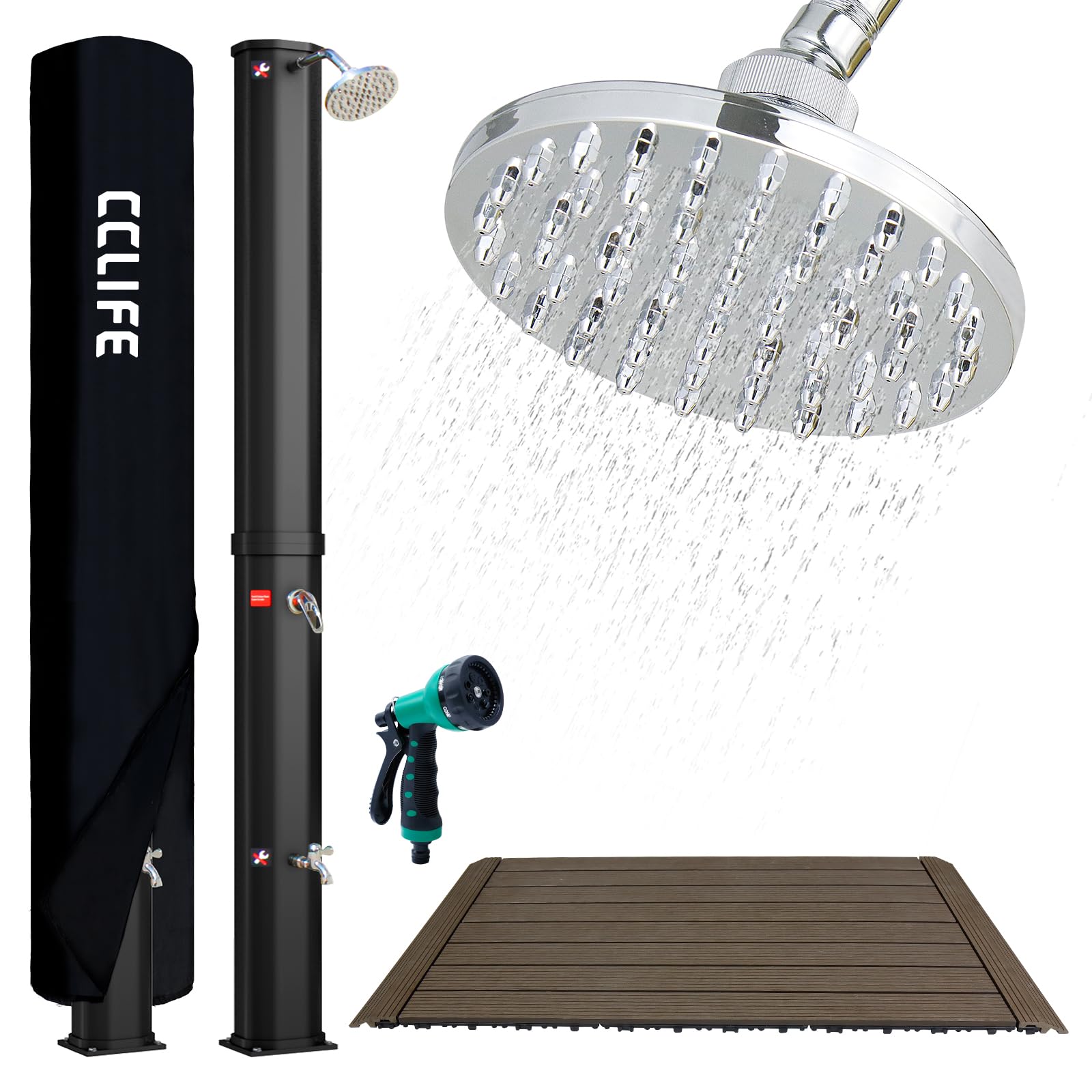 CCLIFE Solardusche mit Bodenplatte und Handbrause Solar Gartendusche Pooldusche Regendusche Außendusche Garten Brause warmes Wasser