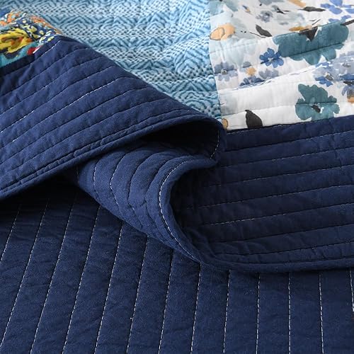 Vista 16 de Autumn Dream Juego de colcha de algodón reversible, juego de ropa de cama reversible, colcha de retazos florales vintage rojo y azul, tamaño King