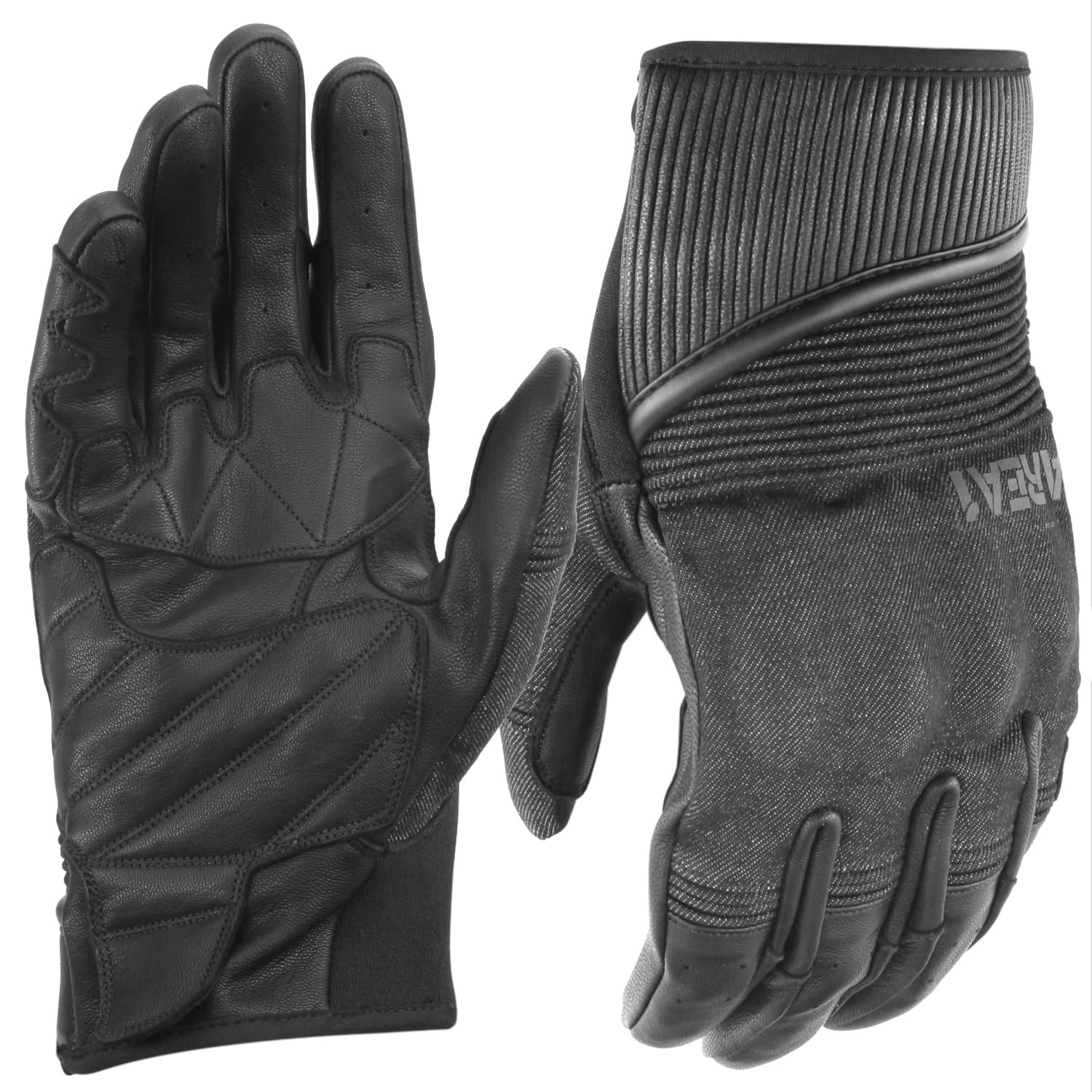 Area1 Motorrad Handschuhe Denim-Look & Lederinnenfläche, Atmungsaktive Motorradhandschuhe Sommer mit Knöchelprotektor, Motorroller Roller Moped Quad ATV (Größe M-XXL)