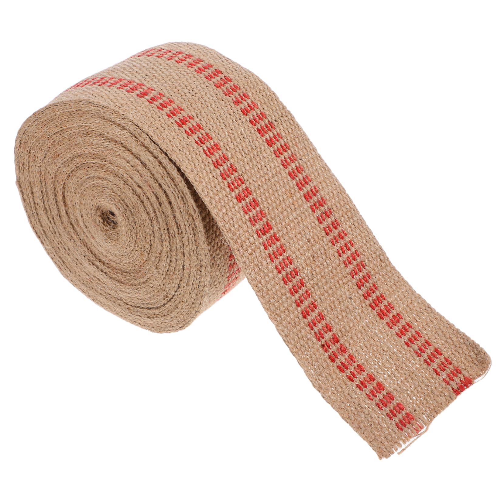 LALAFINA Jute Gurtband mit Roten Streifen für Polsterstoff und Handgefertigte Projekte Juteband mit Natürlicher Textur und Hoher Festigkeit für Vielseitige Anwendung