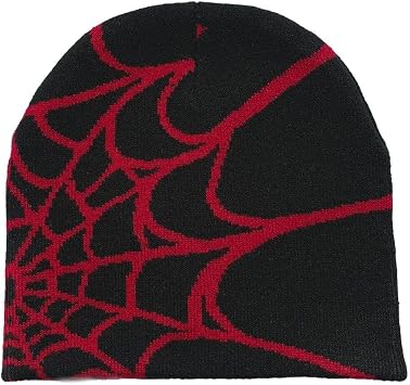 Spider Web Beanie Hat Wool Knitted Hat Y2k Street Beanie for Men Women Winter Warm Beanie Fashion Hip Hop Skull Cap