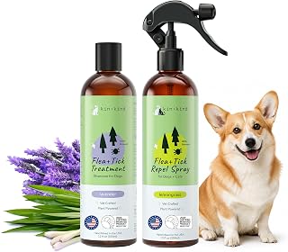 kin+kind Flea & Tick Lemongrass Spray + Lavender Mint Shampoo Kit for Dogs | Clinically proven system, repel daily, treat as needed, sulfate free, natural essential oils, vet formulated, made in USA