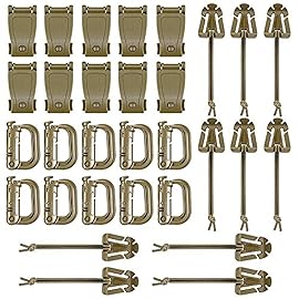 BOOSTEADY Kit of 30 Attachments for Molle Bag Tactical Backpack Vest Belt,D-Ring Grimloc Locking Gear Clip, Web Dominator Elastic Strings, Strap Management Tool Buckle