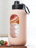 Vista 8 de Botellas de agua de vidrio de 40 onzas con funda de silicona, botellas de hidratación para beber, reutilizables, sin BPA, borosilicato, boca ancha