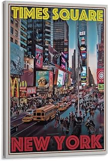 Retro Vintage Style Travel Poster - Times Square New York Wall Art World Travel Holiday Vacation Art Deco Poster Print for Teen Boys Room Wall Art Canvas Painting Print 12x18inch(30x45cm)