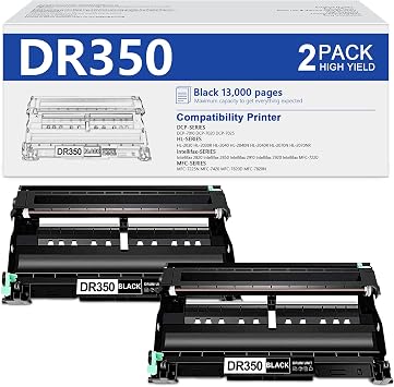 DR350 Drum Unit Replacement for Brother DR-350 DR 350 Drum Unit High Yield Intellifax 2820 Intellifax 2920 HL-2070N HL-2040 DCP-7020 MFC-7820n Printer 2 Black