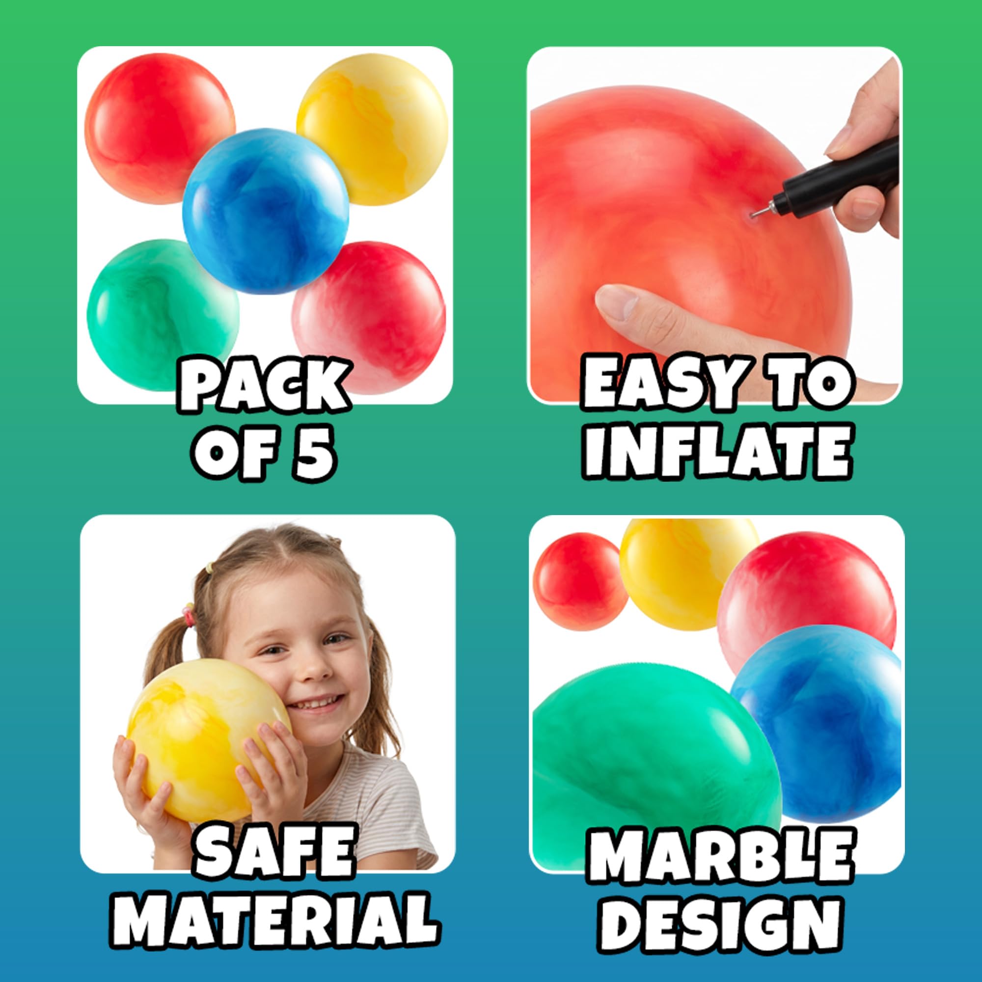 Pelotas de parque infantil (paquete de 5) – Pelotas de actividad inflables de mármol de 5 pulgadas para niños – Bolas de vinilo suaves para niños pequeños, preescolar, guardería, juegos de