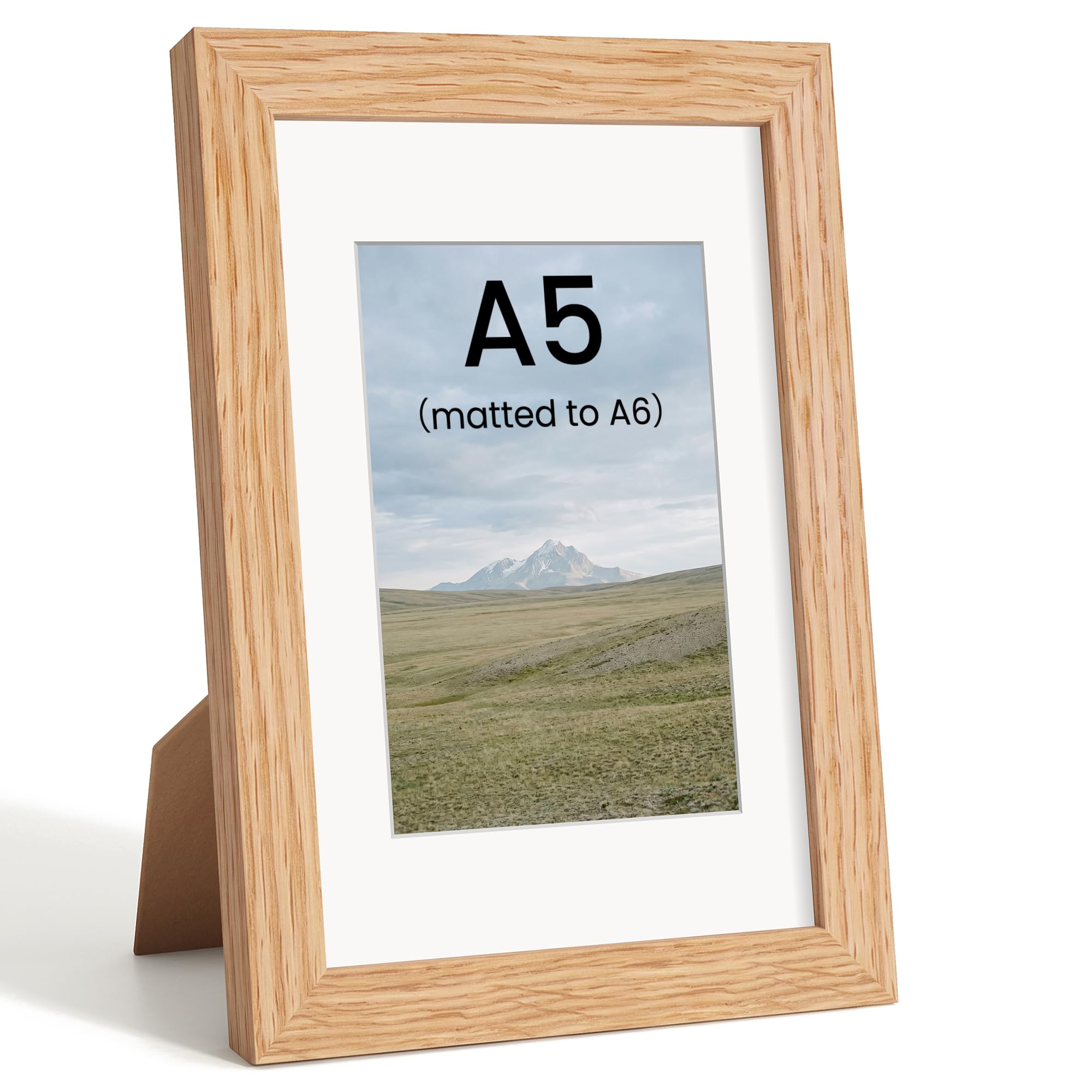 A5 Frame, Solid Oak Wood, Mat fits A6(9.5x13.8cm), Tabletop & Wall Mount