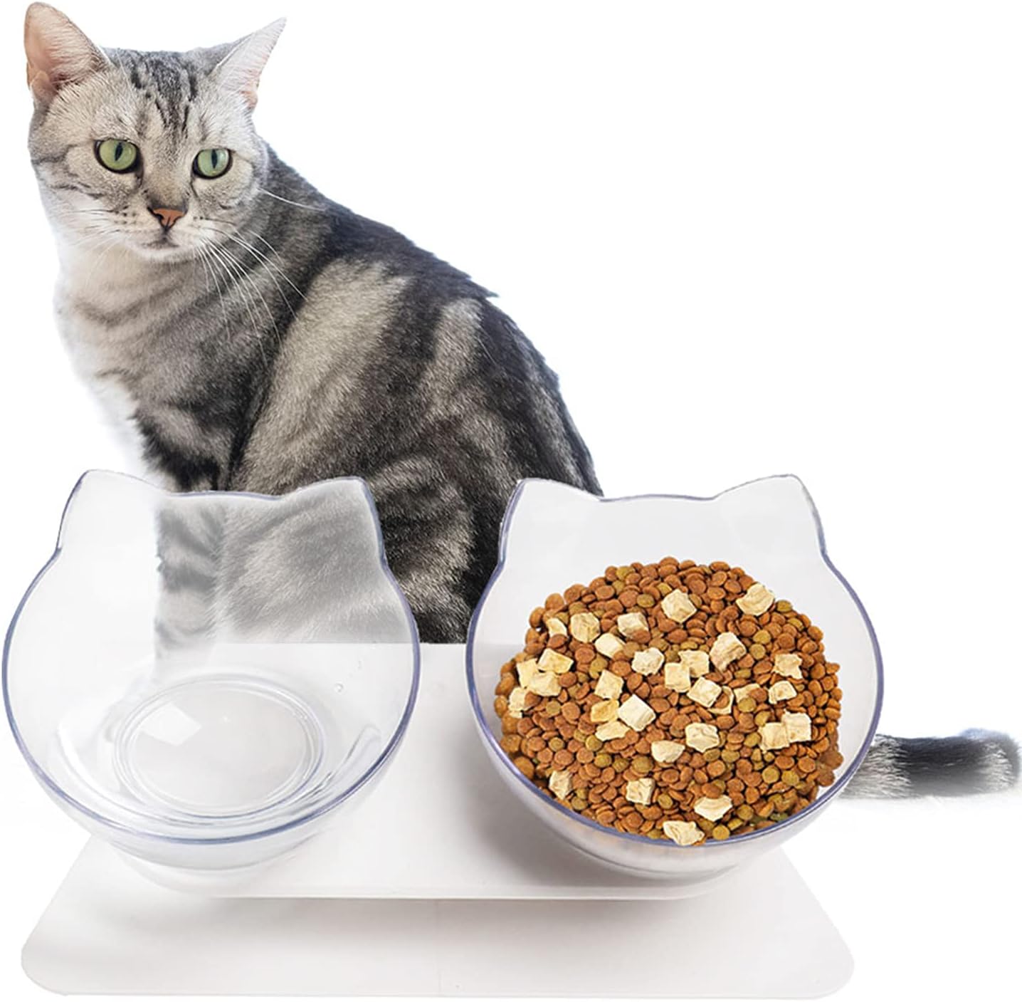 15°Elevated Cat Food Bowls Tilted Cute Cat Bowls with Raised Stand Double Cat Food Bowl for Indoor with Non-Slip Base Stand,Anti…