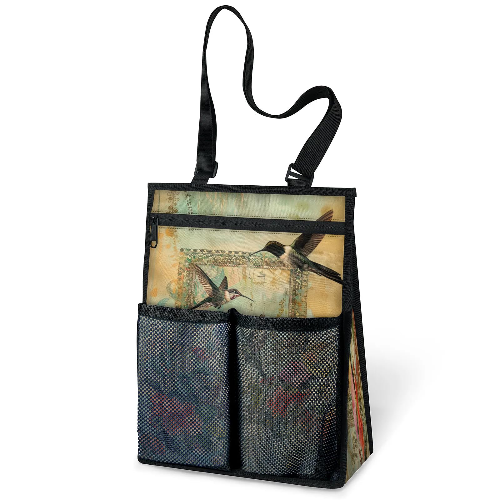 Ourtheme Hummingbirds Painting Portable Shower Bag for Travel Gym Camp Beach Tote Shower Caddy Bags Hanging Toiletry Organizer