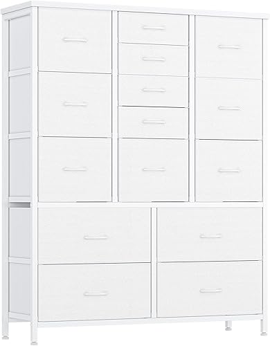 Cómoda para dormitorio con 15 cajones, cómoda alta, torre de almacenamiento de tela profunda, unidades organizadoras para armario de ropa, color