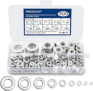 Washers, 900 Pcs Washers for Screws, 304 Stainless Steel Flat Washers, Flat Washers for Bolts Assortment, Rust Free Fender Washers Set, 9 Sizes for Industrial, Automotive & Home Appliances
