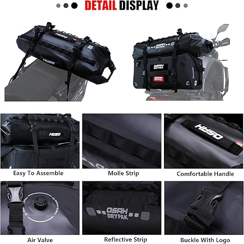 Miniatura 2 de Bolsa de lona impermeable y bolsa de equipaje  Bolsa seca para motocicleta con cierre superior enrollable, gran espacio de almacenamiento, para