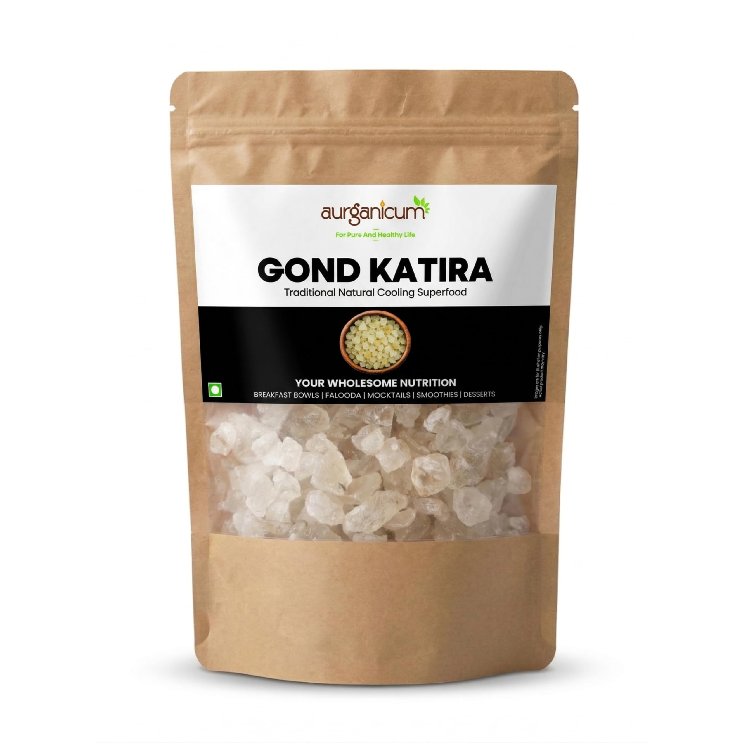 Aurganicum Gond Katira 250g | Premium Natural Edible Gum (Tragacanth Gum) | Pure Katira Gond Crystals | Ideal for Falooda, Sharbat, Summer Drinks, Desserts & Traditional Recipes | Paper Pouch