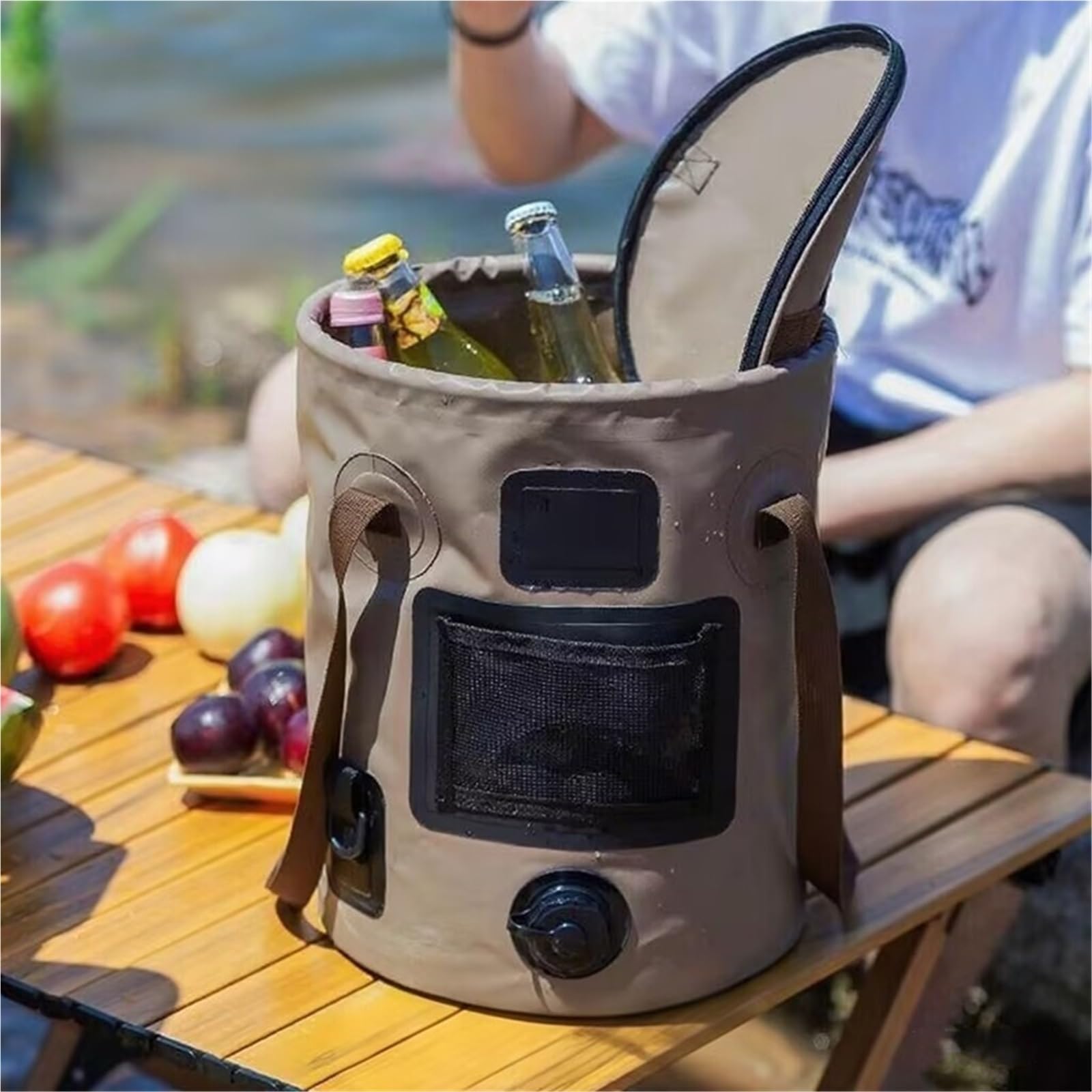 Seau Pliant Camping 25L Pied De Lavabo Vertical