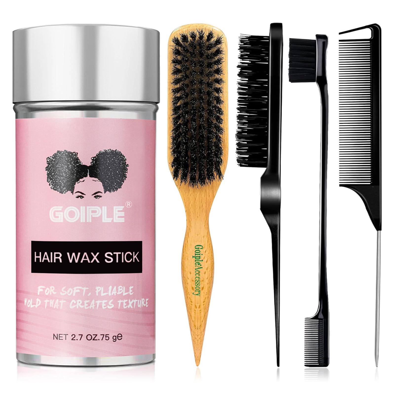 Set di spazzole per capelli lisci con setole di cinghiale, bastoncini per cera per capelli, per lisciare i capelli e l'effetto crespo, accessori per chignon per donne, ragazze adolescenti