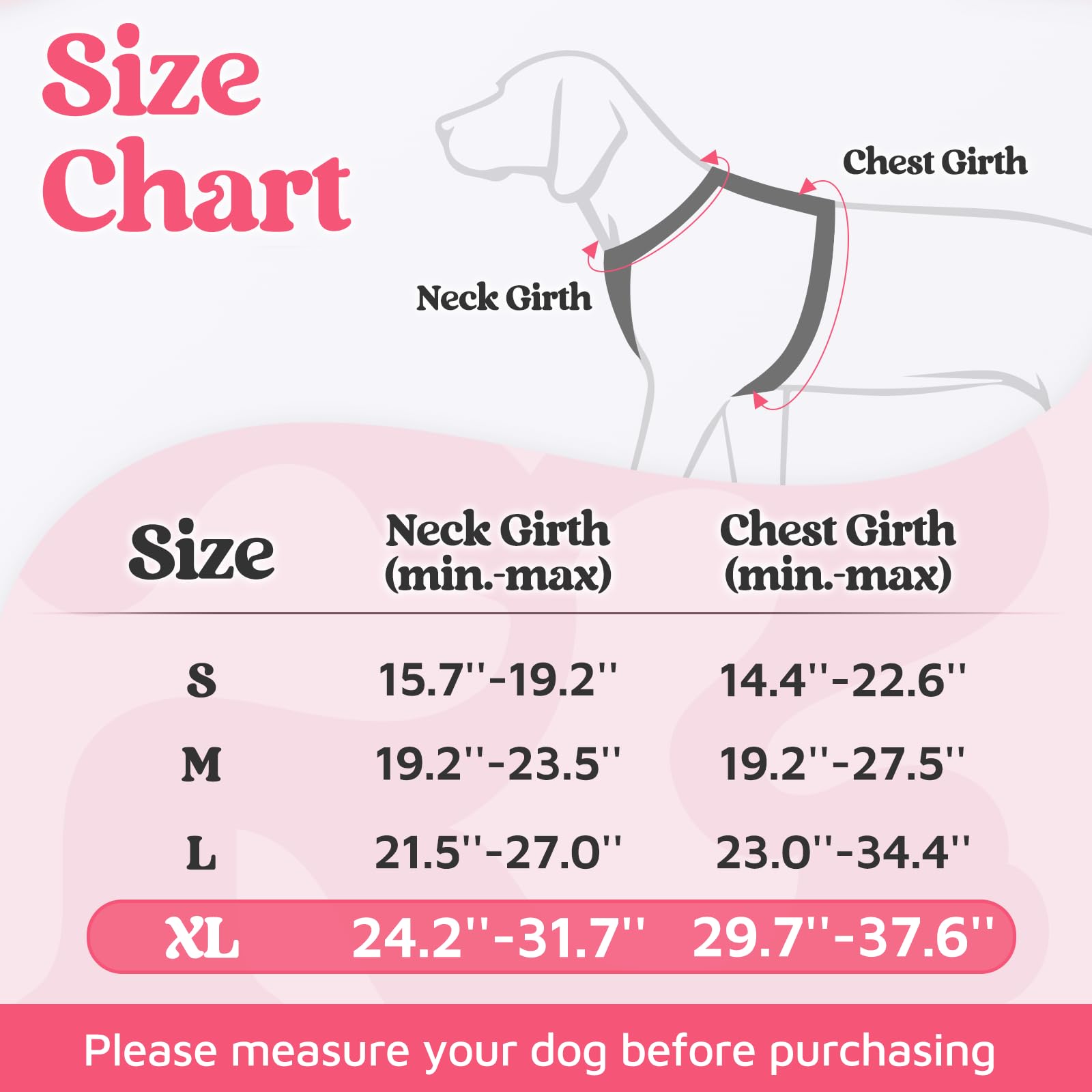 rabbitgoo Harnais anti-traction pour chien réglable avec 3 boucles, harnais rembourré doux pour animal domestique avec poignée de contrôle facile et bandes réfléchissantes, rose, taille XL