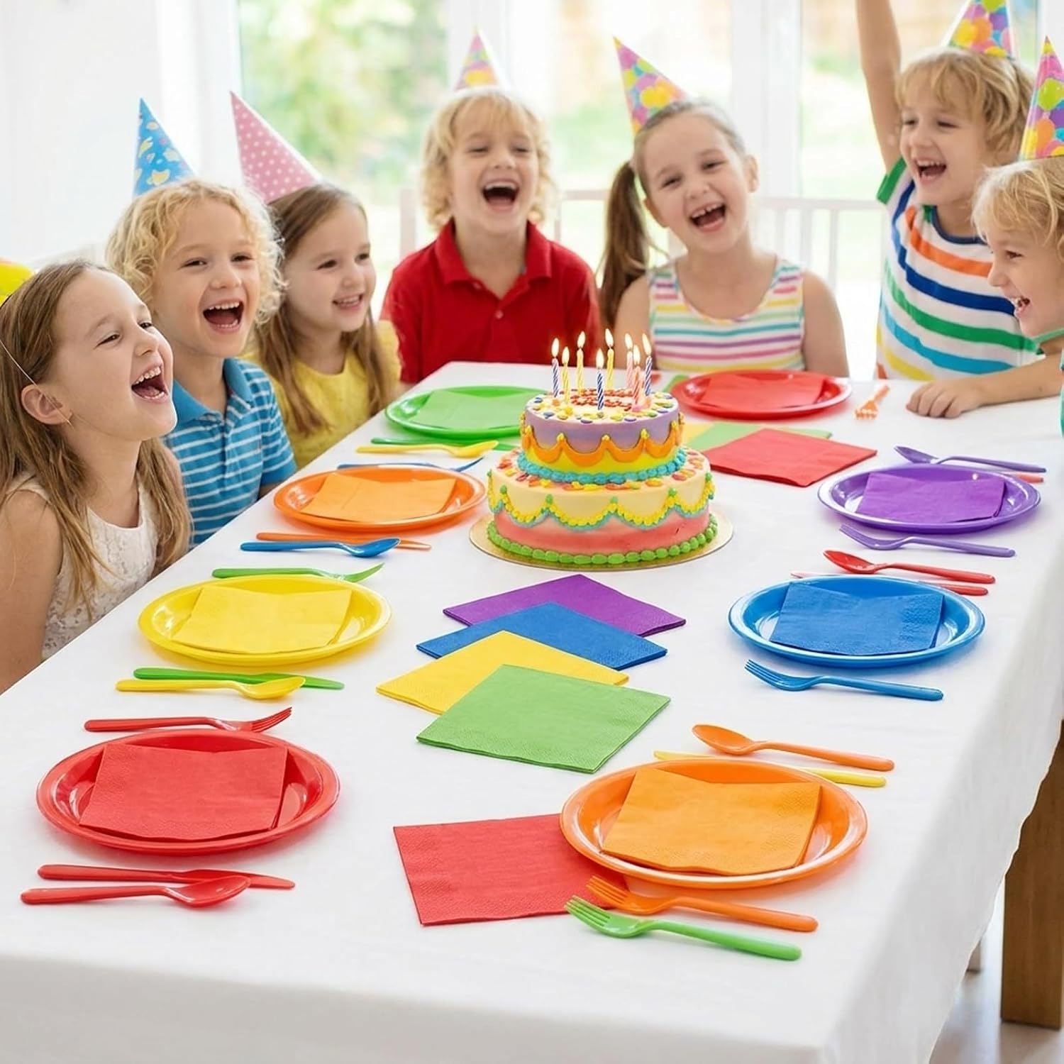 Whaline 120 Pieces Multicolor Rainbow Cocktail Paper Napkin 6 Colors Beverage Luncheon Napkins 2 Ply for Hawaii Tropical Luau Birthday Baby Shower Party Decoration