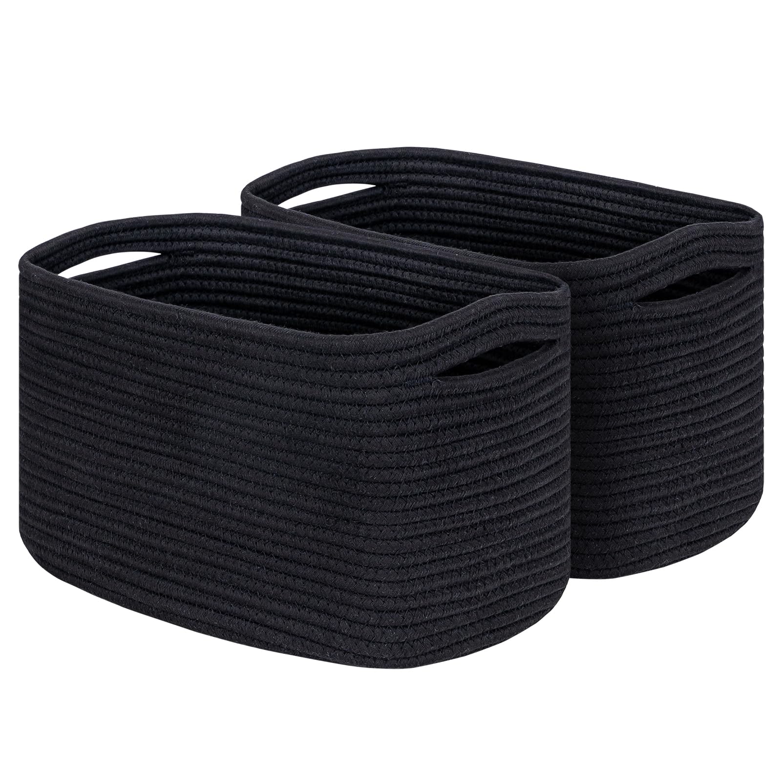 Kriitools Black Closet Storage Baskets Bins for Shelves, Woven Rope Storage Cube Baskets for Organizing, Baby Nursery Blanket Towel Toy Cube Bins, Soft/Stylish Decor Baskets for Living Room Set 2