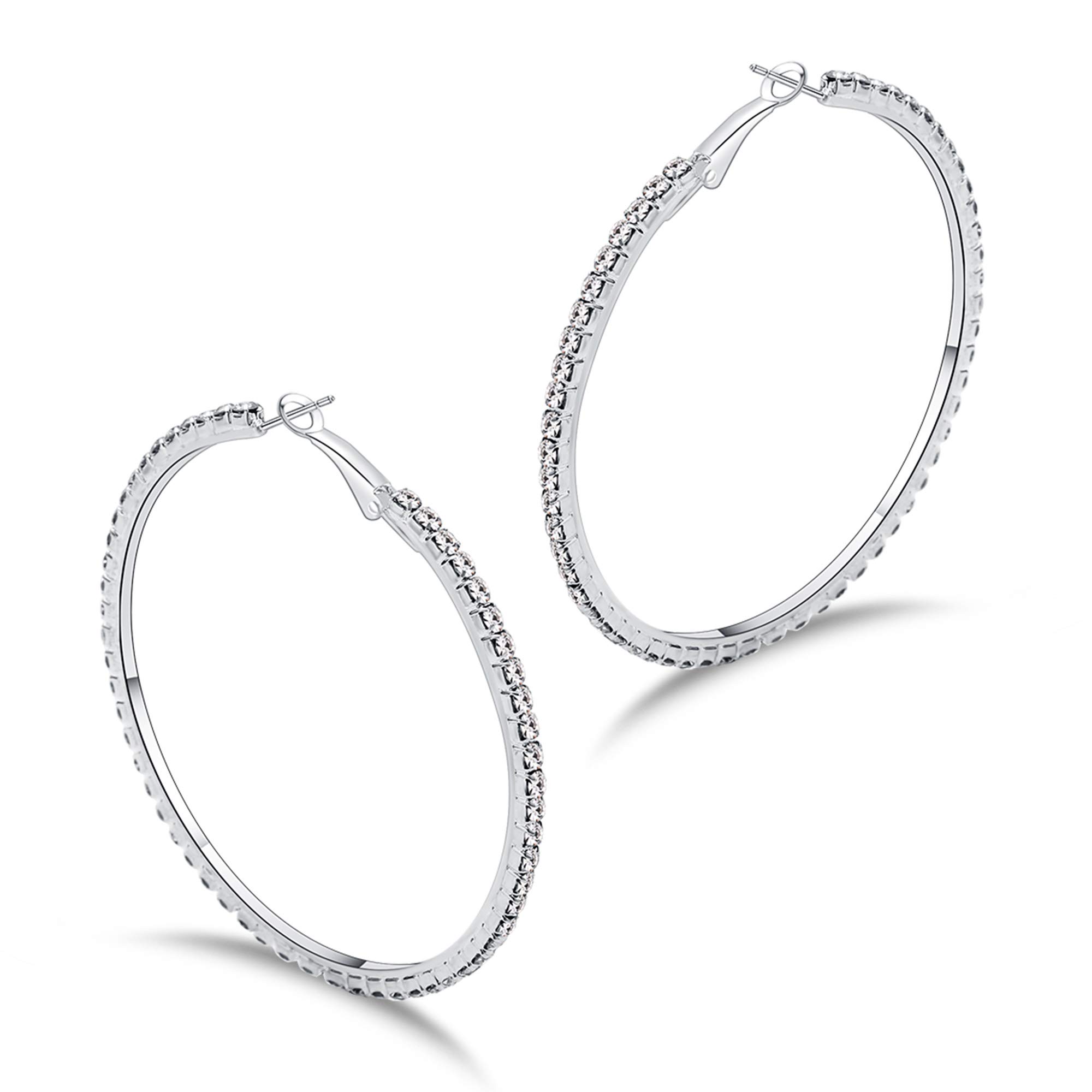 Royal Amoyy Hoop Earrings for Women and Girls, Shinning Rhinestone Hoop Earrings, Hypoallergenic Plated Alloy Earrings, Silver (B07PY7K2QG) Amazon Price History, Amazon Price Tracker